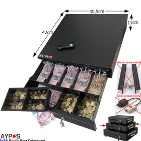 Resim SAYPOS 5 Geniş Kağıt Para Gözlü Yazarkasa Bağlantılı ve Anahtardan Açılır Büyük Para Çekmecesi 40,5x42x11cm 