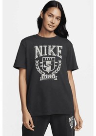 Resim Nike Sportswear Fleece Boyfriend Short Sleeve Pamuklu Bol Kesim Kadın Tişört Antrasit 