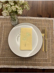 Resim Gold Yaldızlı Sarı Hindiba Çiçeği Baskılı Garson Katlama Peçete 16 Adet 