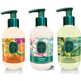 Resim Eyüp Sabri Tuncer Ayvalık Zeytin Çiçeği + Bodrum Mandalinası + Manolya Çiçeği El ve Vücut Losyonu 3 x 280 ML 