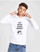 Resim Eat Drum Sleep Repeat Baskılı Unisex Çocuk Kapüşonlu Beyaz Sweat Beyaz 