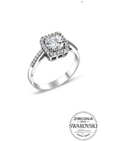 Resim Gümüş Swarovski Taşlı Pırlanta Modeli Kare Yüzük 