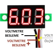 Resim Alkatronik 0.36 inch DC 4,2V-30V Dijital Voltmetre Kırmızı 3 Telli 0.36” DC 0-30V Voltaj Besleme Güç Kaynağı 