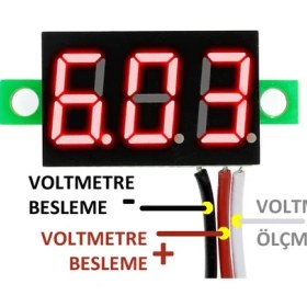 Resim Alkatronik 0.36 inch DC 4,2V-30V Dijital Voltmetre Kırmızı 3 Telli 0.36” DC 0-30V Voltaj Besleme Güç Kaynağı 