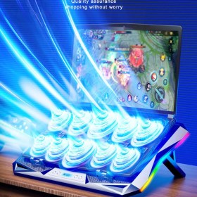 Resim 10 Fanlı Rgb Işıklı Oyun Bilgisayar Soğutucu Notebook Soğutucu Gamer 7 Kademeli Stand 
