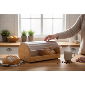 Resim Kapaklı Bambu Ekmek Saklama Kutusu Dolabı - Bambu Ekmeklik Açık Kahverengi 