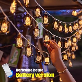 Resim Kerosen Şişesi LED Işık Dizisi - Plastik Pileli Dış Mekan Dekorasyon Işığı, Enerji Verimli Sarı Işık, Düğme Kontrolü, Uzaktan Kumanda veya Pil Dahil Değil (1 Paket) - Cadılar Bayramı Fantezi Temalı 
