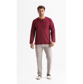 Resim Uzun Kol Şile Bezi Zımbalı Erkek Tshirt Koyu Bordo 3068 Koyu Bordo 