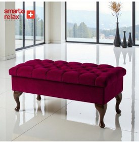 Resim Smarto Relax Puf Mürren Sandıklı Ayaklı Kapitoneli Dekoratif 100x40x45 Cm Kırmızı Kırmızı 