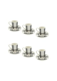 Resim Ekose Desenli 6 Kişilik Porselen Kahve Fincan Takımı Siyah Beyaz 