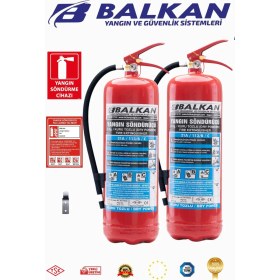 Resim BALKAN YANGIN VE GÜVENLİK SİSTEMLERİ 6 kg Ruhsata Uygun 4yıl Tozlu Yangın Tüpü 2 Adet Set (Talimat-Levha-Askı) 