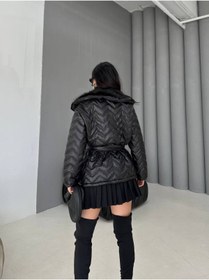 Resim buqre's moda Kemerli İçi Kürklü Şal Yaka Şişme Kapitone Mont 