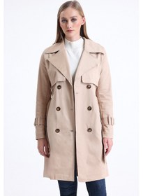 Resim Pastelastore Esnek Pamuk Gabardin Midi 95cm Astarsız Kadın Trençkot 1118 Bej 