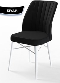 Resim Canisa Arp Serisi, Beyaz Masa 71x110 Sabit Yemek Odası Takımı, 4 Siyah Sandalye Beyaz Masa Sandalye Siyah 