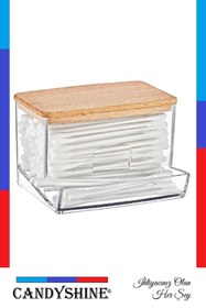 Resim CandyShine Ahşap Kapak Pamuklu Çubuk Organizer Modern Pamuklu Çubuk Düzenleyici Şık Pamukluk 1 Adet 