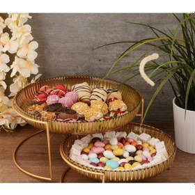 Resim Ikili L,iki Katlı Gold Sunumluk, Çerezlik,meyvelik Sofra Şıklığı 