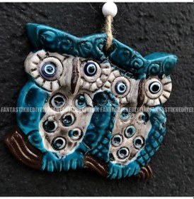 Resim Baykuş Nazar Boncuk Seramik No:1 Bahçe Balkon Kapı Duvar Süs (386839424) 