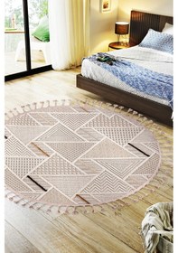 Resim Enti Bonn 8805 Krem Daire Iskandinav Halı Salon Halısı Kesme Halı Yolluk Krem 