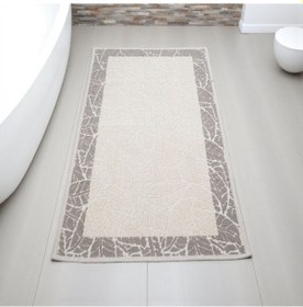Resim Pamuklu Kaymaz Taban Dikdörtgen Banyo Paspası Yüksek Emici Pamuk Dokuma Banyo Halısı Bej - Krem 