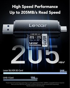 Resim Lexar Profesyonel SILVER SD Kart 128 GB, 205 MB/s'ye Kadar Okuma, 140 MB/s Yazma, SD3.0, V30, U3, C10 SDXC Kart, DSLR, Kameralar, Profesyonel Fotoğrafçı, Kamera, Meraklısı için UHS-I SD Hafıza Kartı 