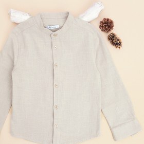 Resim Fulla Moda %100 Pamuk Keten Görünümlü Erkek Çocuk Gömlek 