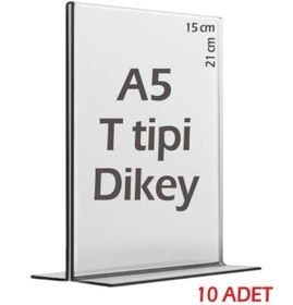 Resim Bestekran A5 T-tipi Dikey Şeffaf Pleksi Föylük Menü Broşür Etiket Fotoğraflık Albüm Stand Sehpa (10 ADET) 