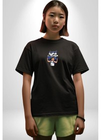 Resim Luka Luka Doncic Basketboll Dallas Siyah Oversize Unisex Ön Orta Minimal Baskılı Tişört Siyah 