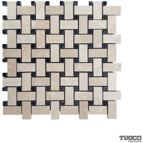 Resim Tuqco Doğal Taş Basket Weave Bej - Toros Siyahı Cilalı Mermer Mozaik 