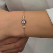 Resim Gümüş Rose Nazar Boncuklu Kadın Bileklik 