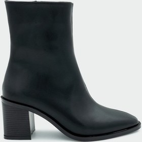 Resim Chen Siyah Deri Kadın Küt Burun Topuklu Bot Siyah 