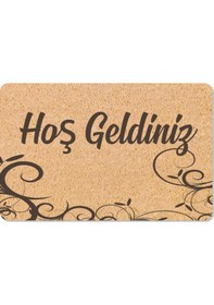 Resim Dijital Baskılı Kapı Önü Paspas Hoşgeldiniz Çok Amaçlı Iç Ve Dış Kapı Paspası Açık Bej 