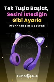 Resim Kedi Kulaklık Kız Erkek Çocuk Kulaklığı Kulaküstü Işıklı Mikrofonlu Kablosuz İngilizce Eğitim Klaklk 
