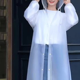 Resim Unisex Kapüşlü Düğmeli Yağmur Montajı - Tekrar Kullanılabilir Kalın EVA Yüksek Kaliteli Yetişkin Yağmur Montajı, Uzun Kollu, Yarı Şeffaf, Yürüyüş ve Açık Hava Aktiviteleri İçin Uygun, Minimalist Tarz Yağmur Giyimi | Düğmeli Yağmur Montajı - Tüm Dört Mevsim İçin Kullanılabilir 