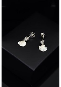 Resim 925 Ayar Gümüş Rodyum Istiridye Sallantılı Tektaş Küpe UVPTS300051 