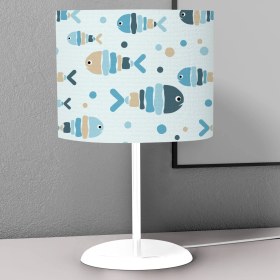 Resim instababyrooms Mavi Balık Desenli Çocuk Odası Dijital Baskılı Çocuk Odası Masaüstü Abajur Avize 