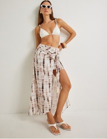 Resim Koton Koton X Şahika Ercümen - Midi Boy Sarong Etek Batik Desenli Yüksek Bel Pamuklu Kahverengi Desenli 4sak70266ew Kahverengi 