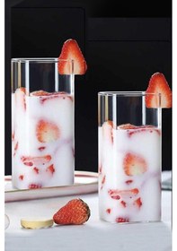 Resim Qerhome 2'li Dikdörtgen Isıya Dayanıklı Borosilikat Trend Meşrubat Bardağı Kare Bardak 2 Adet Şeffaf Cam 