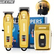Resim WEEME 3'lü/2'li Premium Bakım Seti Altın Renk Elektrikli Saç Kesme Makinesi + Zero-Gap Tıraş Makinesi + Döner Tıraş Makinesi USB Hızlı Şarj & LCD Ekran Ultra Sessiz ve Pürüzsüz Ev/Seyahat İçin Erkekler (Baba/Koca/Erkek Arkadaş) için Mükemmel Hediye Berber Kalitesinde Araçlar 