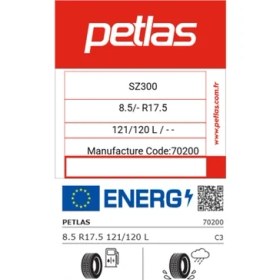 Resim Petlas 8.5 R17.5 Tl 121/120L SZ300 Düz Kamyonet Lastiği (Üretim Yılı:2025) 