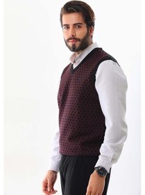 Resim Pelikan Erkek V Yaka Desenli Süveter 7627 Bordo 