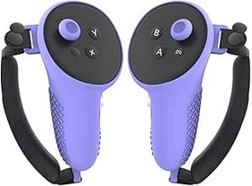 Resim Meta Quest 3 için VR Denetleyici Kavrama Kapağı, VR Silikon Koruyucu Kılıf Kapağı/Yumuşak Kavramalar Sanal Gerçeklik Kavramaları için Deri Kılıf, Fırlatma Önleyici Mafsal Kayışı ile (mor) 