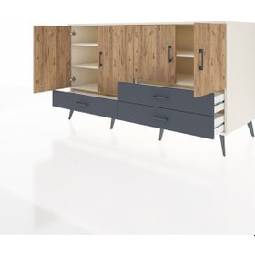 Resim Kronos Konsol 5 Raflı 3 Çekmeceli 4 Kapaklı 176x59x99 Aytaşı-çam/ Aytaşı-çam/antrasit 