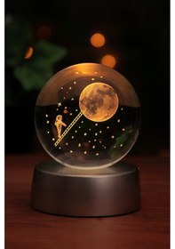 Resim 3d Ay Merdiveni Temalı Kristal Küre Led Gece Lambası Rgb Led Pilli Lamba 