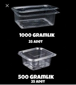 Resim Plastik Sızdırmaz Kap 500 Gr - 1000 Gr Kullan At Tek Kullanımlık Kapaklı Kase 25 Adet 2 Li Set 