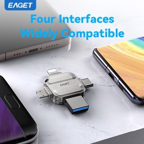 Resim EAGET 4'sü 1 Arada Yüksek Hızlı USB 3.0 Flaş Sürücü, Çoklu Arayüz Bellek Çubuğu, Tak ve Oynat, Tek Tıklama Yedekleme, iPhone, iPad, Mac, PC, Android Cihazlarla Veri Depolama ve Aktarım için Uyumlu 