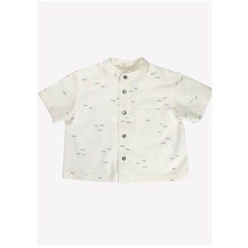Neşeli Bebekler Gözlük Desen Kısa Kollu Yakalı Gömlek Beyaz