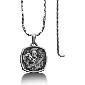 Resim Bysilverstone Spartalı Şövalye Madalyon Gümüş Kolye 