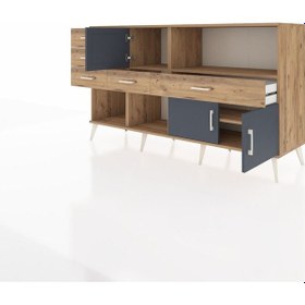 Resim Kronos Konsol 2 Raflı 5 Çekmeceli 3 Kapaklı 176x59x99 Çam-antrasi Çam-antrasit/çam 