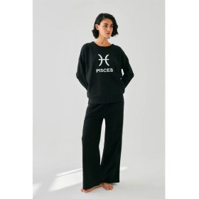 Resim Moda Kadın Siyah Balık Burcu Oversize 2 Iplik Eşofman Ev Giyim Takımı Beruflic 