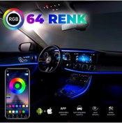 Resim Genel Markalar Araç İçi Ambiyans Aydınlatma Sistemi 64 Renk RGB LED Bluetooth Destekli - Müzik ve Ses Duyarlı 